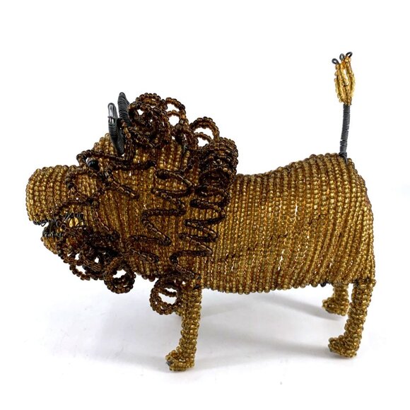 Beadworx Grass Roots Lion Sculpture Glass Beaded Metal Handmade African Jungle - Picture 2 of 7